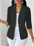 Women's Chiffon Blazer Top – Three-Quarter Sleeve Button Detail
