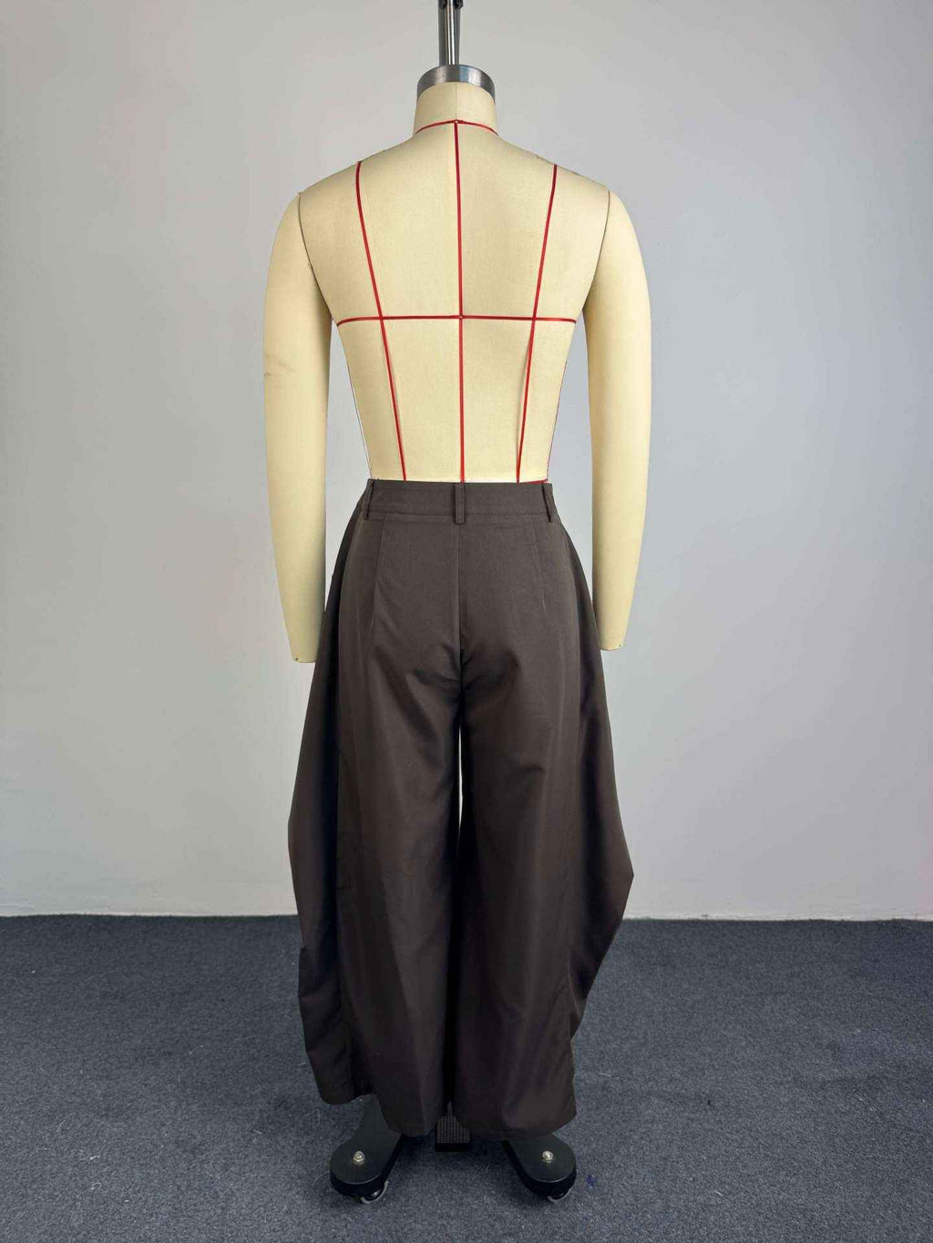 Asymmetric Cross Over Fold Waist Deconstructed Wide Leg Tailored Pants
