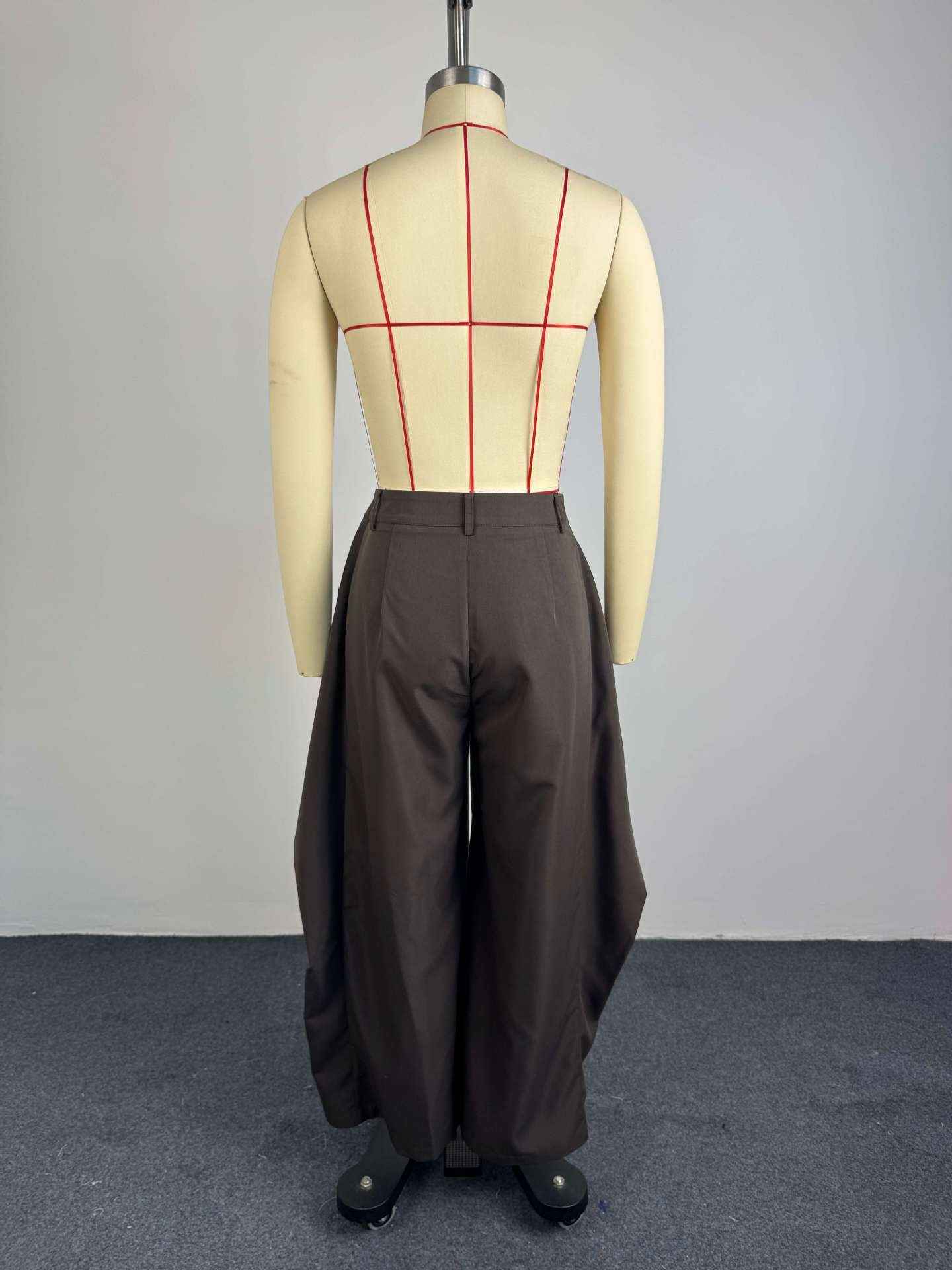 Asymmetric Cross Over Fold Waist Deconstructed Wide Leg Tailored Pants