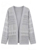 Women Boho Hollow Diamond Knit Cardigan Loose Long Sleeve Open Front Beach Cover Up