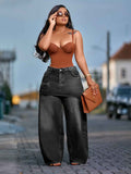Women's Retro Wide-Leg Denim Jeans — Faux Two-Piece Style
