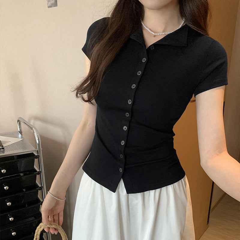 Slim-Fit Single-Button Short-Sleeve Shirt