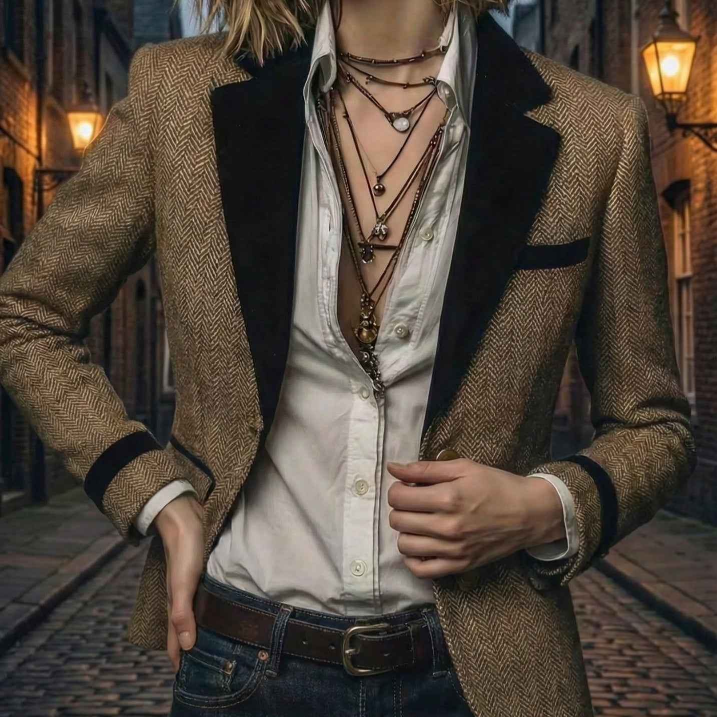British-style Womens Blazer With A Contrasting Corduroy Collar