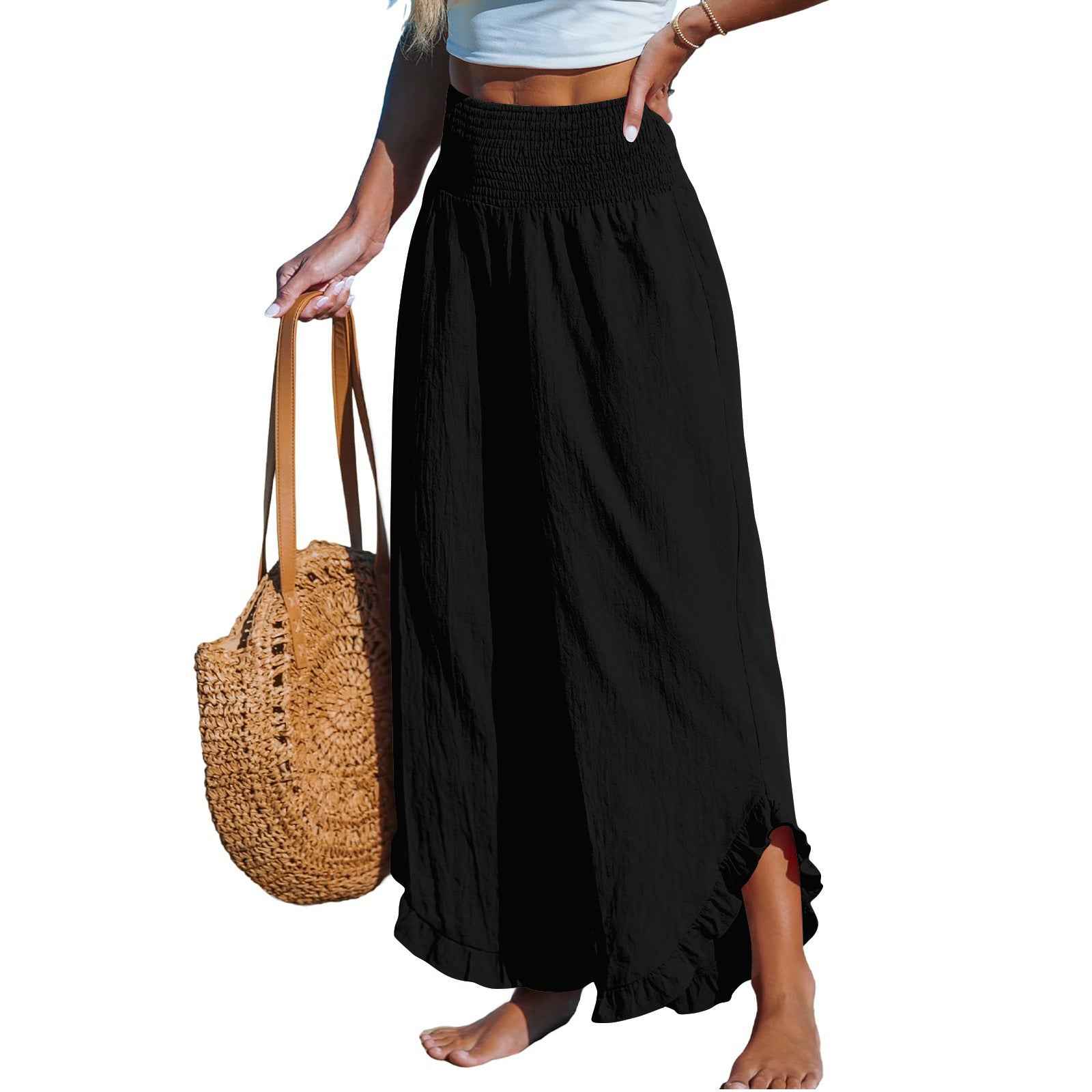 Women's Cotton-Linen Harem Pants – Pleated Asymmetrical Hem
