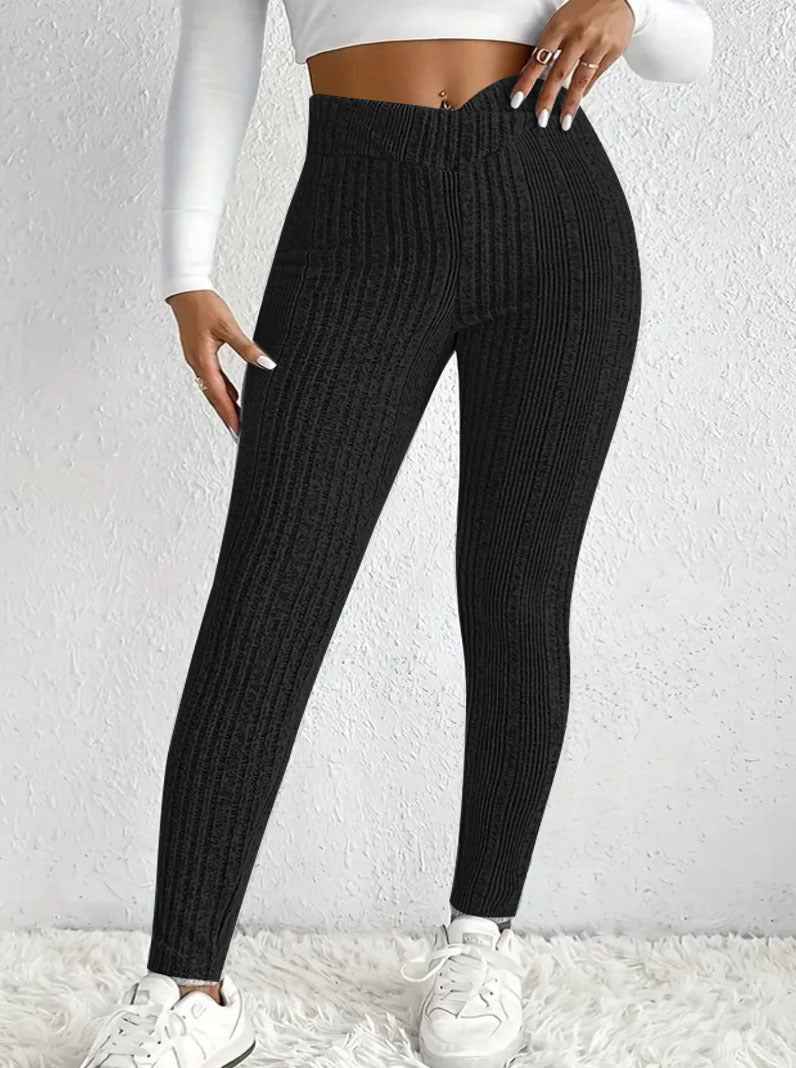 Plus-Size Striped Ribbed High-Waist Leggings