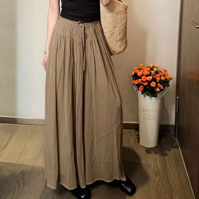 Figure-flattering Mid-length A-line Pleated Skirt With A Drawstring