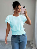 Womens Solid-Color Casual Round-Neck Top