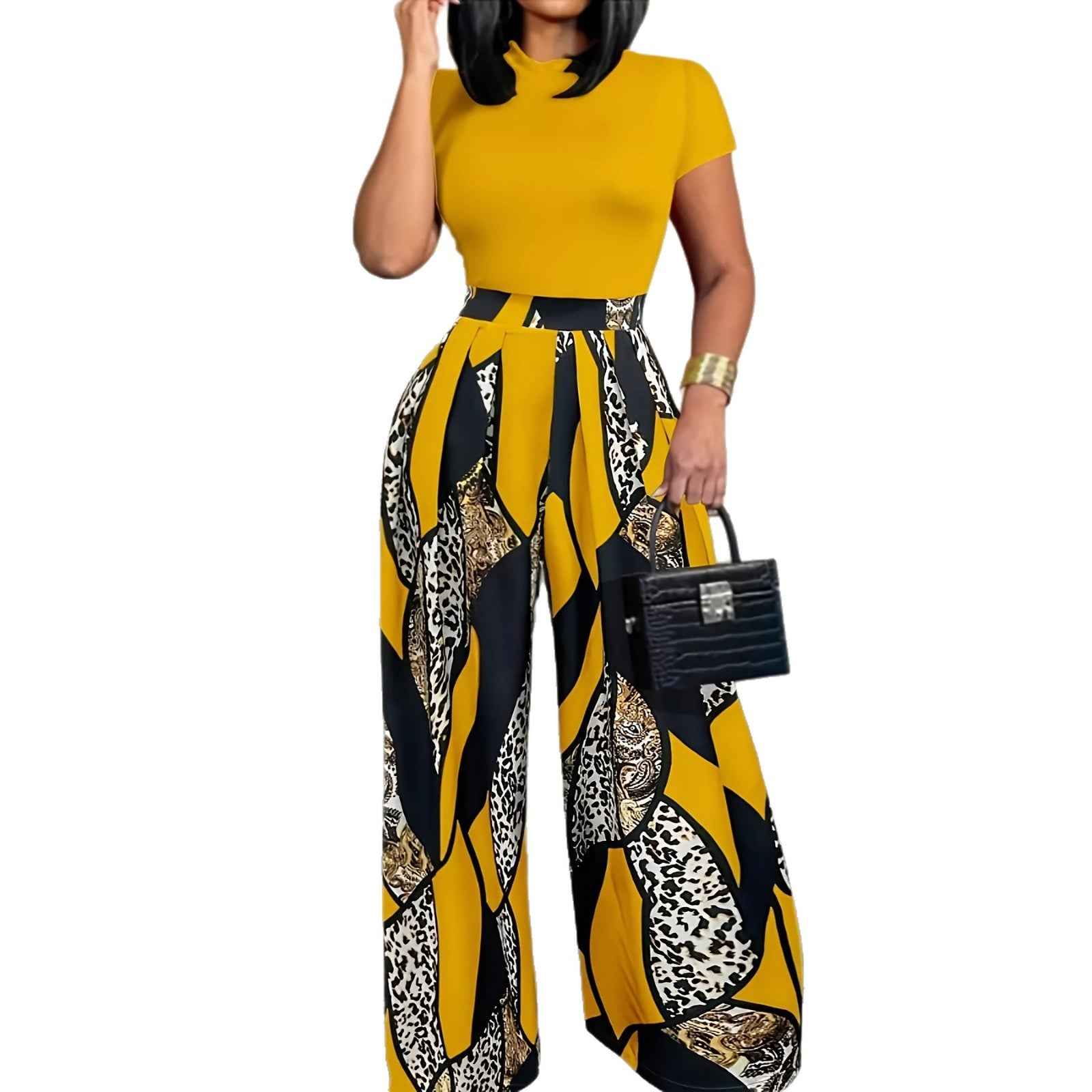 Milk Silk Short-Sleeve Top & Wide-Leg Pants Korean Casual Two-Piece Set