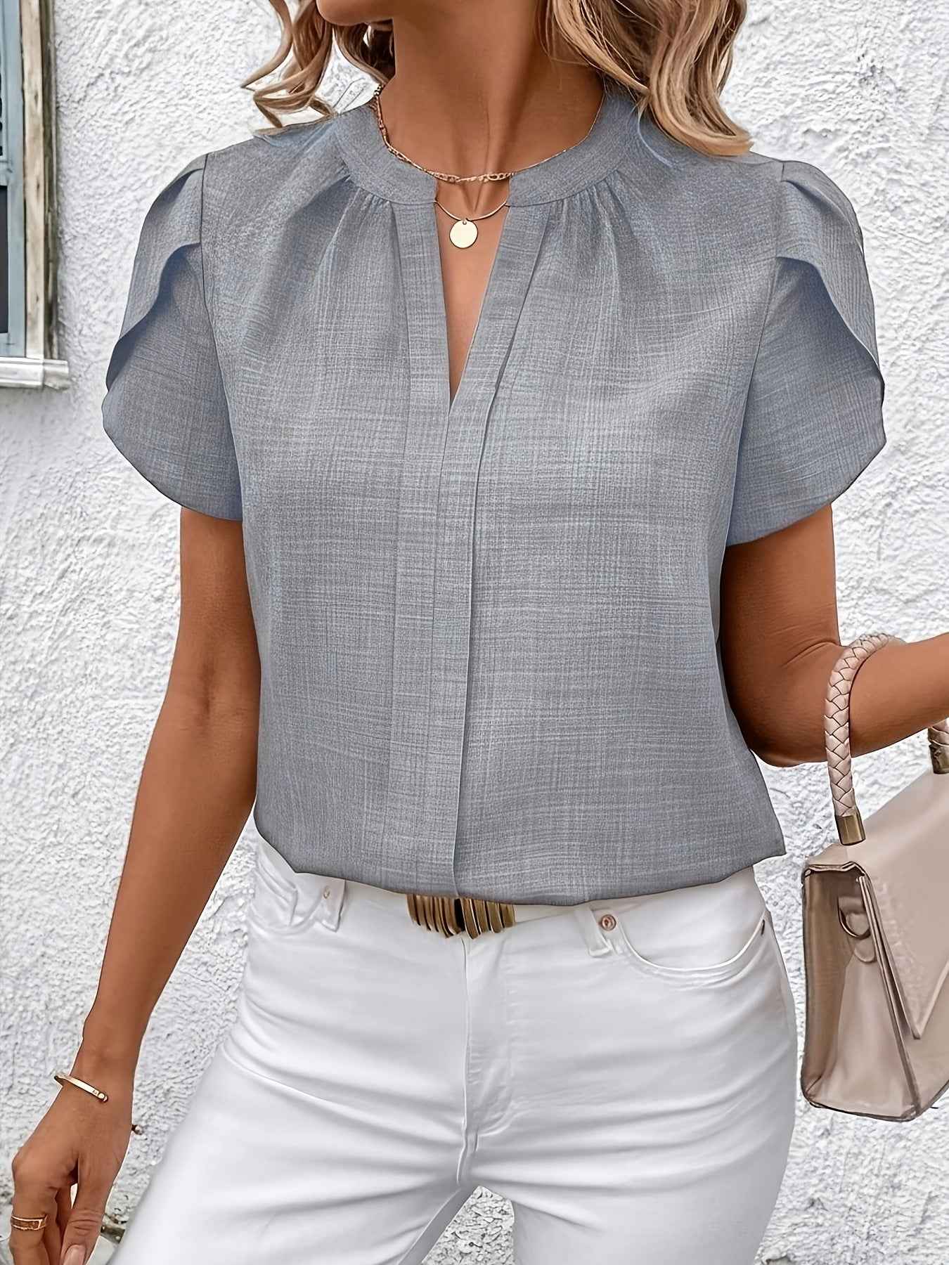 Petal Sleeve V-Neck Blouse | Relaxed Fit Shirt