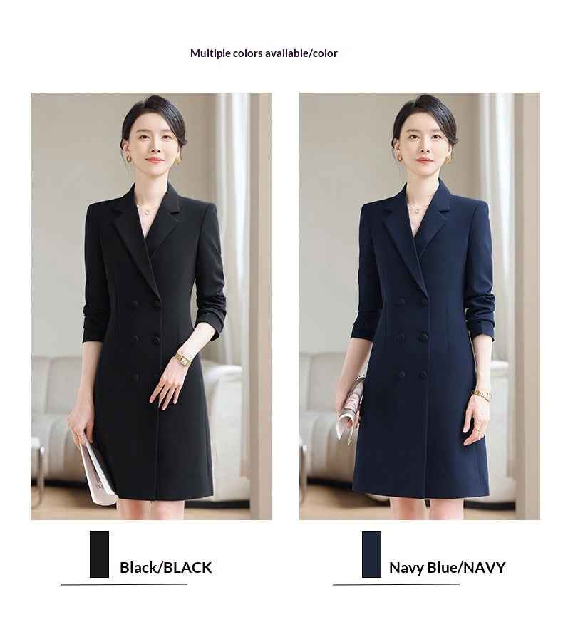 Long-Sleeve Stretch Midi Dress – Slim Fit Office Suit Dress
