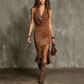 Women's Draped Neck Sleeveless Midi Dress