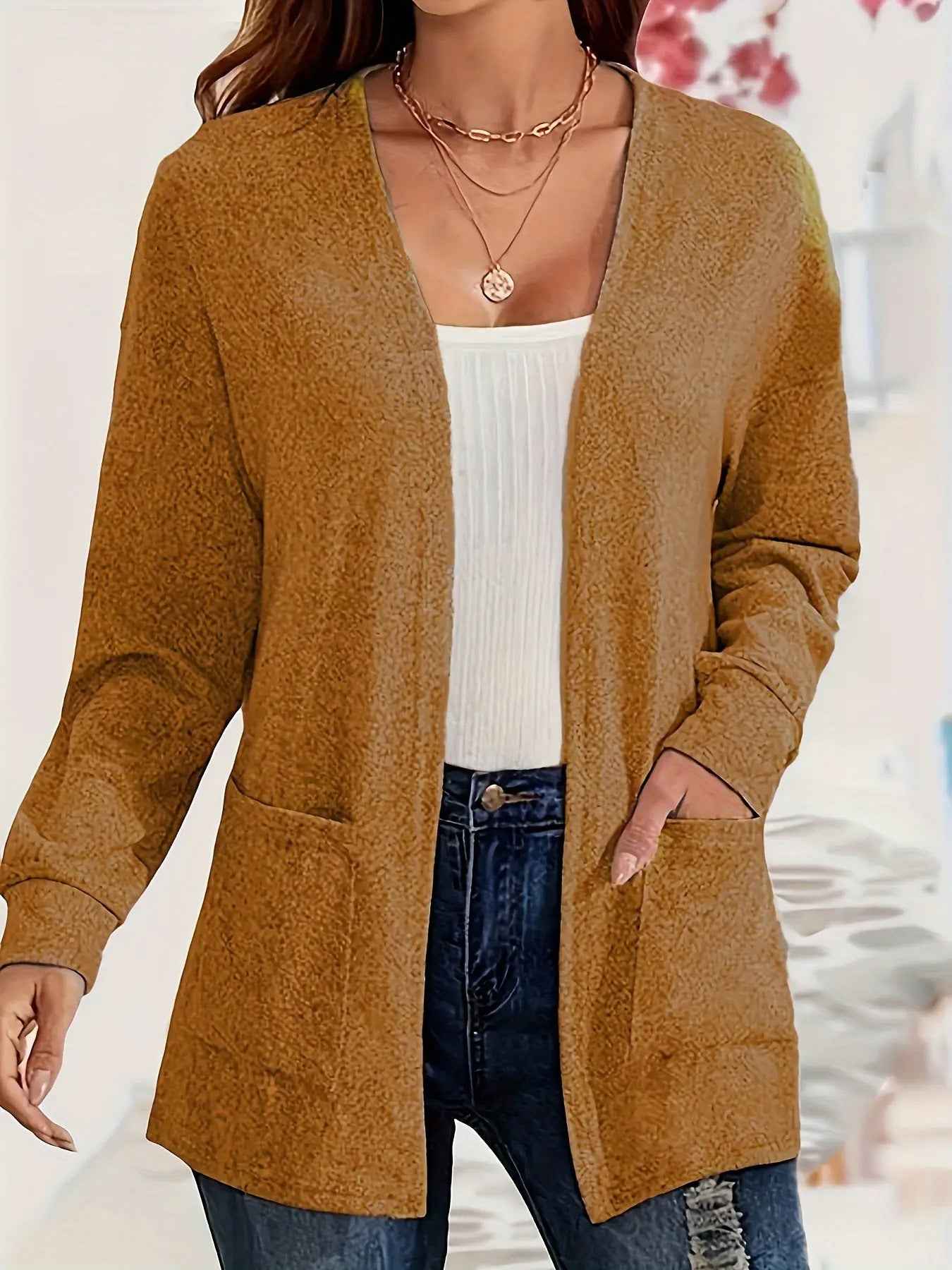 Lightweight Cardigan with Pockets – Loose Fit, Long Sleeve