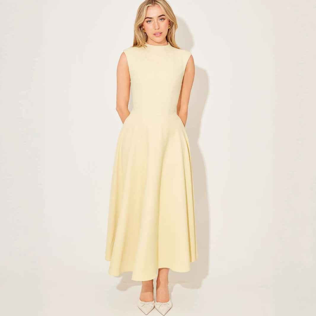 High-Waisted A-Line Patchwork Maxi Dress