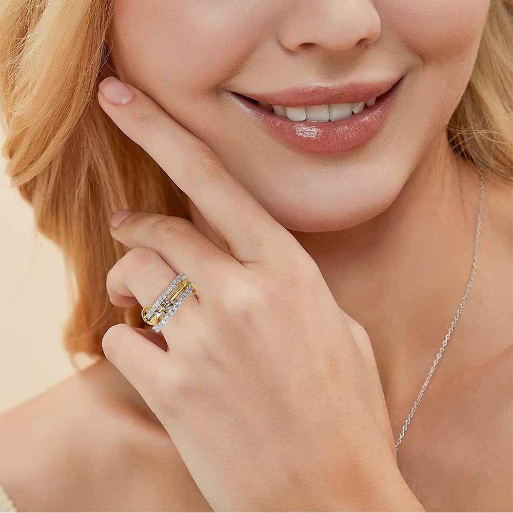 Geometric Diamond Ring Set – Gold & Rose Gold, Sizes 7–10 US