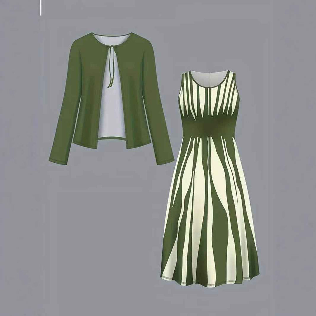 Color-block Elegant And Sophisticated Professional Coat Paired With A Dress Set