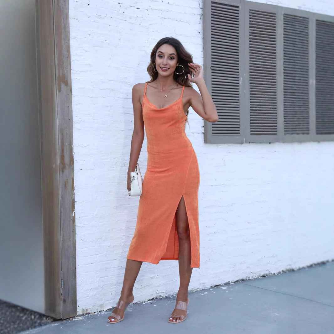 Backless Knit Slip Dress with Slit