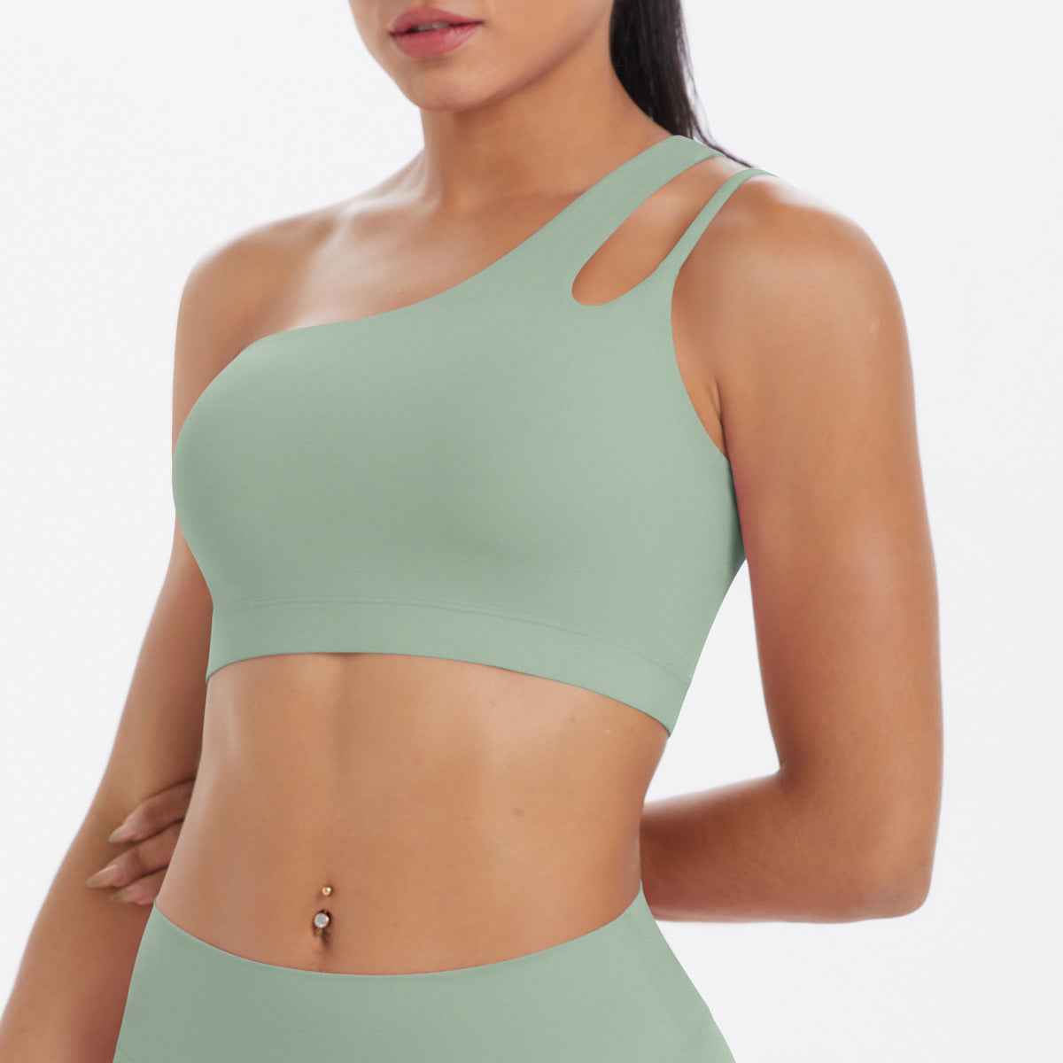 One-Shoulder Back-Slimming Yoga Bra Nude-Looking Push-Up Sports Underwear