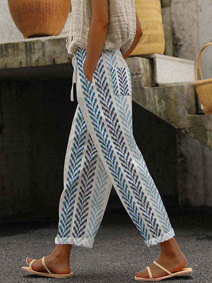 Elastic Waist Drawstring Casual Pants — Striped Print, S–3XL, 16 Colours