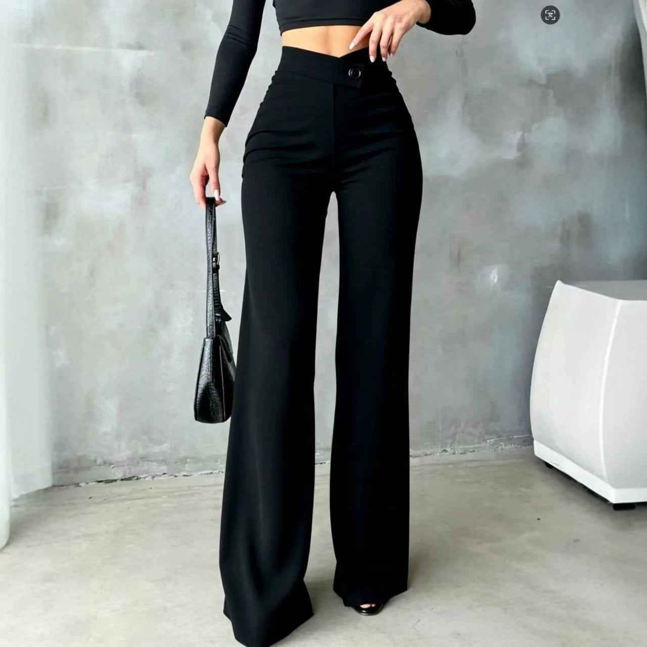 Womens New High-waisted Draping Straight-leg Minimalist Crossover Suit Pants