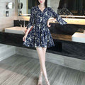 Floral Print V-Neck Ruffled Sleeve Mini Dress