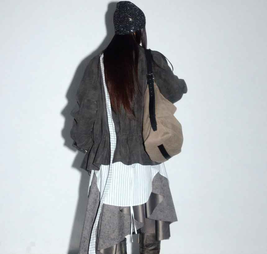PU Leather Utility Jacket – Drawstring, Pockets & Lambswool Lining