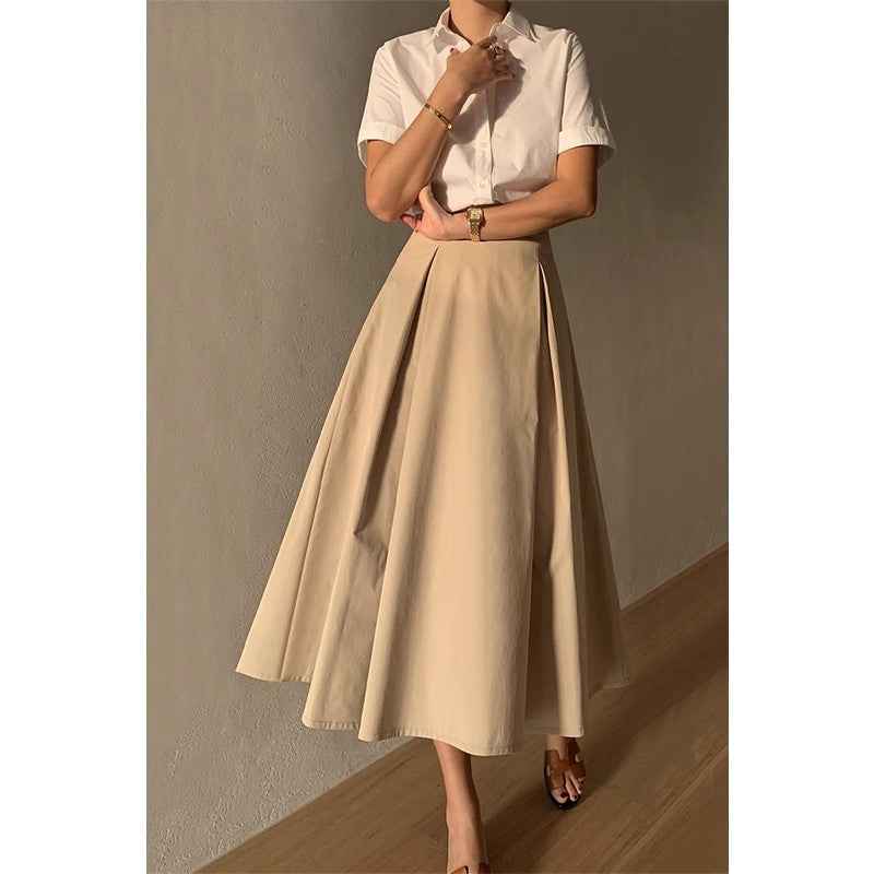 High-Waisted Pleated Zip Skirt
