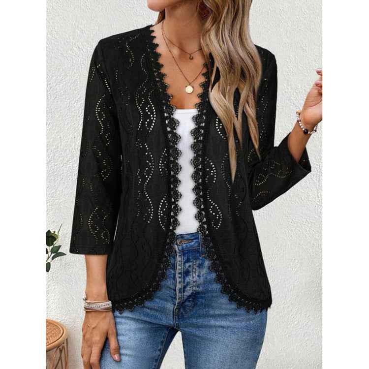 Womens Fashion Lace-spliced Long-sleeve Top