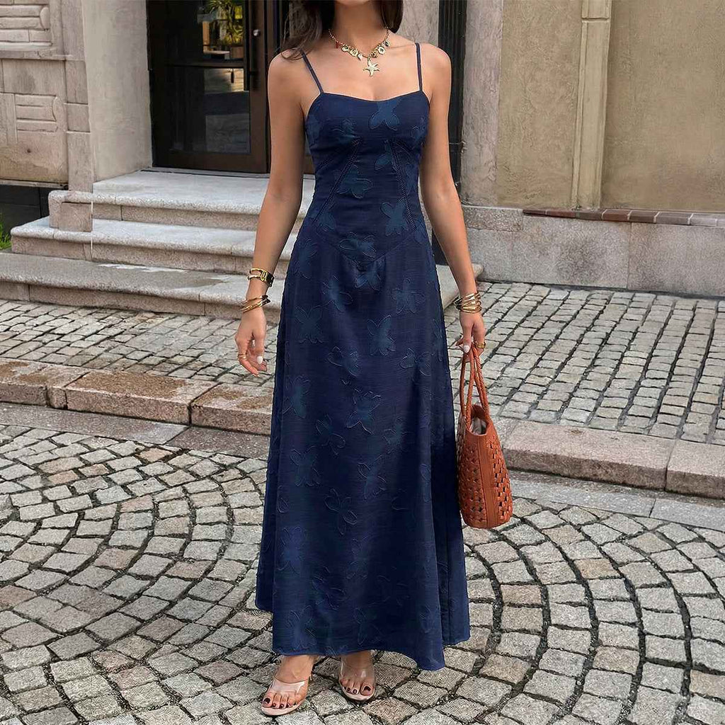 Jacquard A-Line Dress with High Waist & Adjustable Straps