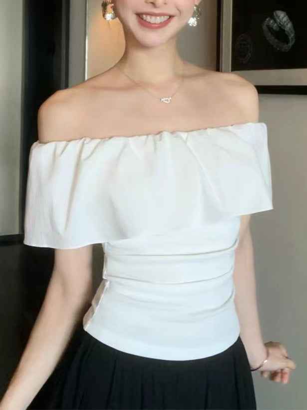 Runaway Girl Ruffled Off-Shoulder Short-Sleeve T-Shirt For Women