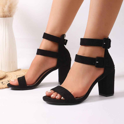 Black Suede Peep-Toe Chunky Heel Pumps – 6 Styles | Sizes 35–43