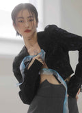 Women's Jacquard Hollowed-Out Lace-Up Short Jacket — Black, S–L