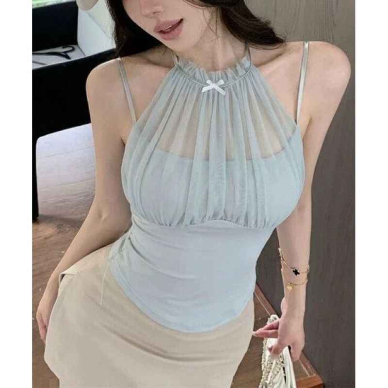Women's Mesh-Panel Halter Camisole Top