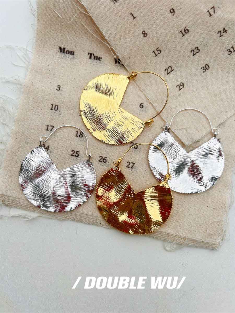 European Geometric Dangle Earrings – Retro Textured Alloy Metal Jewelry