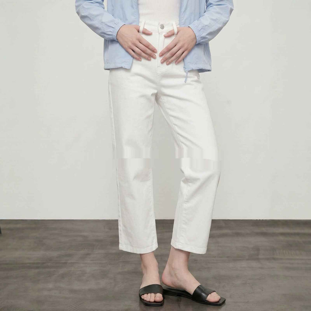 98-length Wide-leg White Straight-leg Casual Workwear Jeans