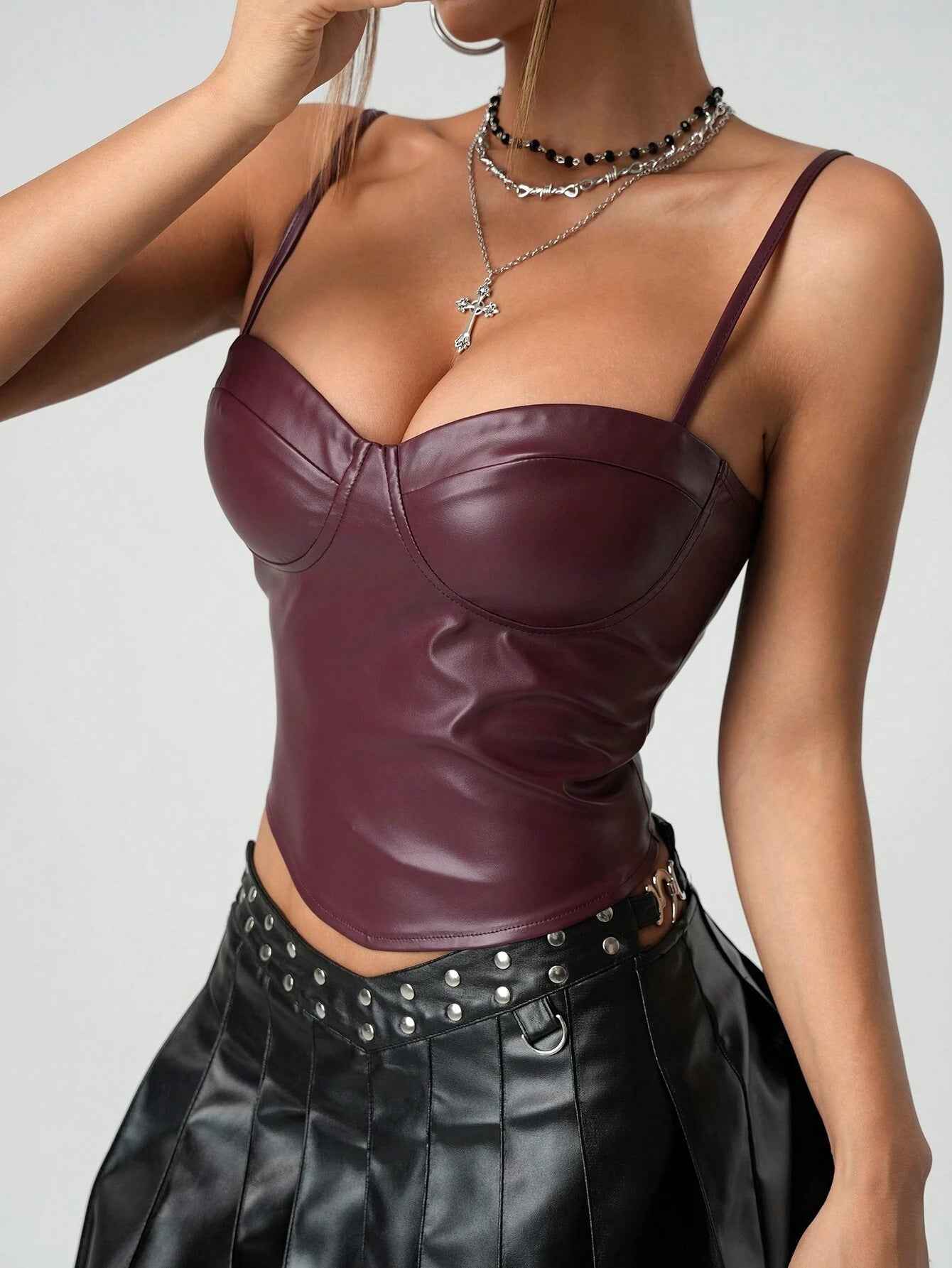 Women's Faux Leather Camisole – Slim-Fit Sleeveless Top