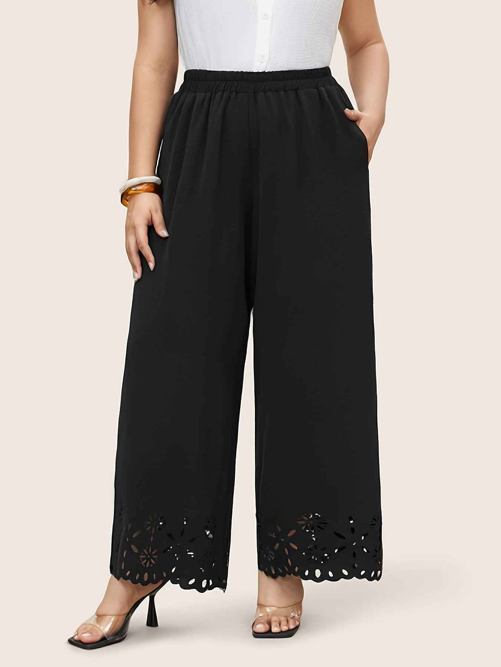 Plus-Size Wide-Leg Pants – Elastic Waist, Pockets, Full Length
