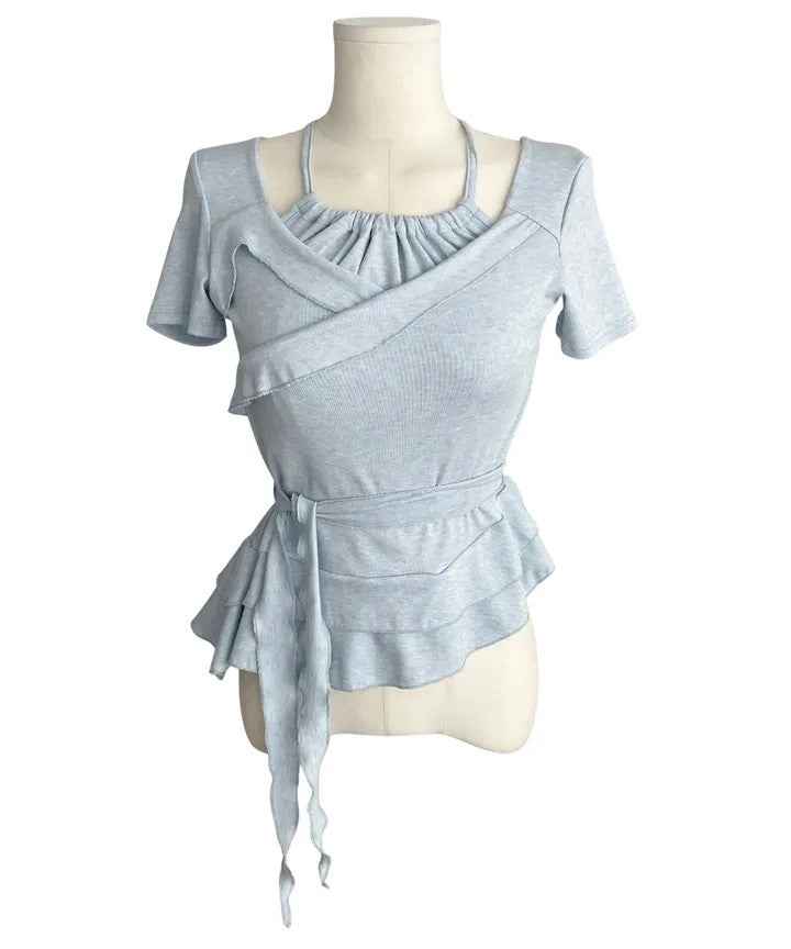 Ruffled Hem Mock Two-Piece Top – Summer Blouse