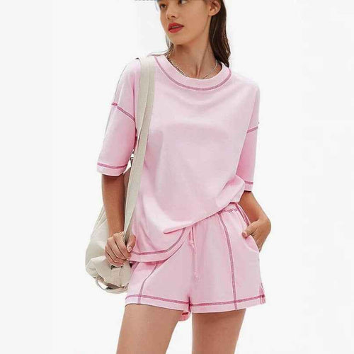 Color-Block Three-Quarter Sleeve Top & Shorts Set