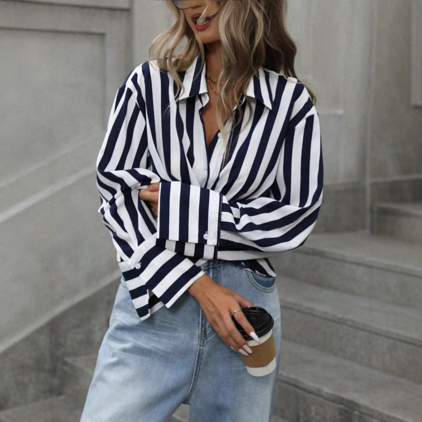Striped Long Sleeve Loose Fit Shirt