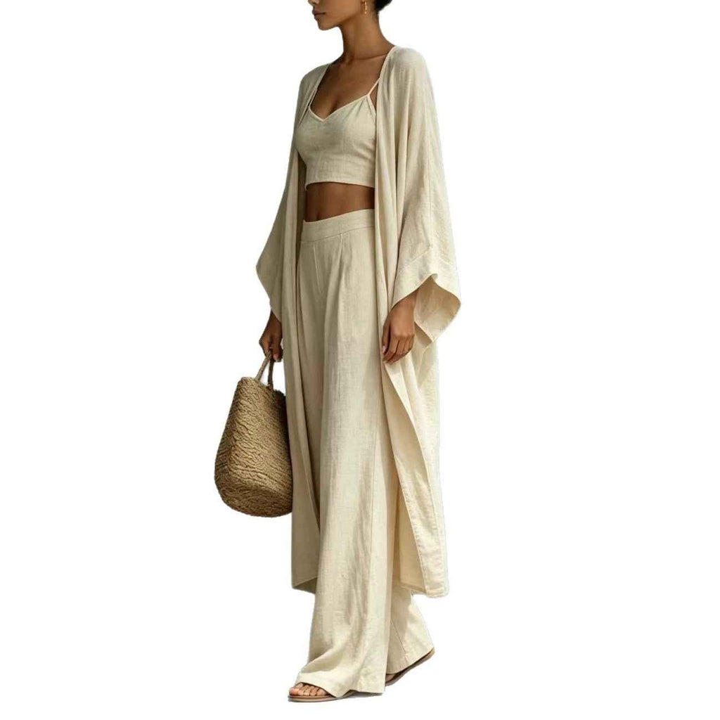 Cardigan Camisole High Waisted Wide Leg Pants Three Piece Set