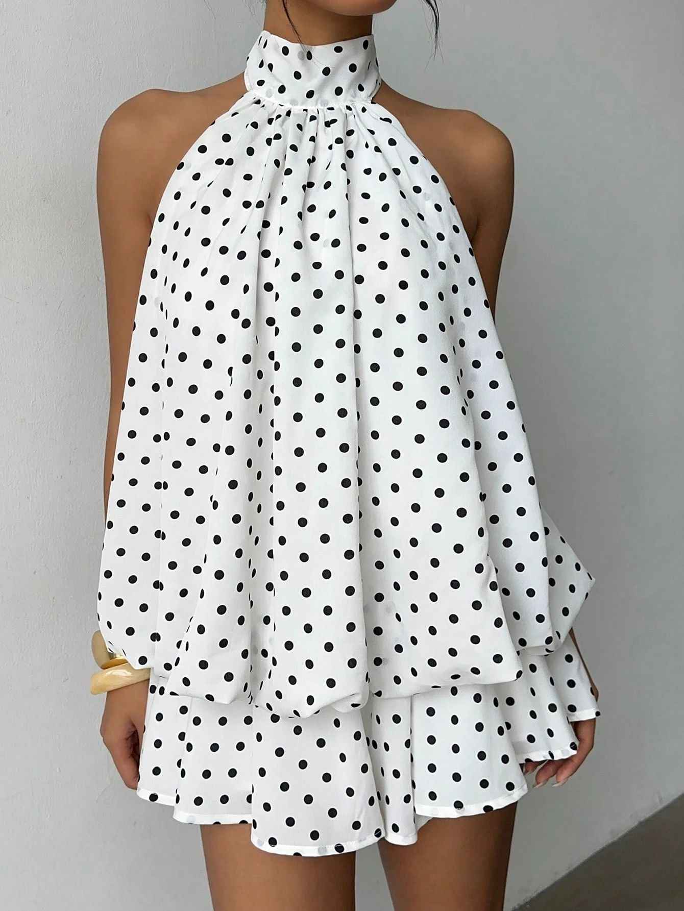 Polka Dot Halterneck A-Line Mini Dress