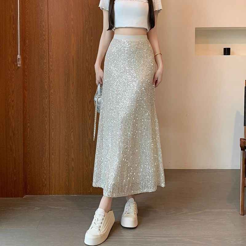 Women's High-Waist Sequin A-Line Skirt – Lined, Figure-Flattering