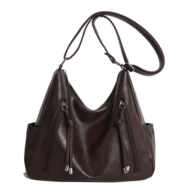 Large-Capacity PU Leather Shoulder Bag with Zipper Pocket