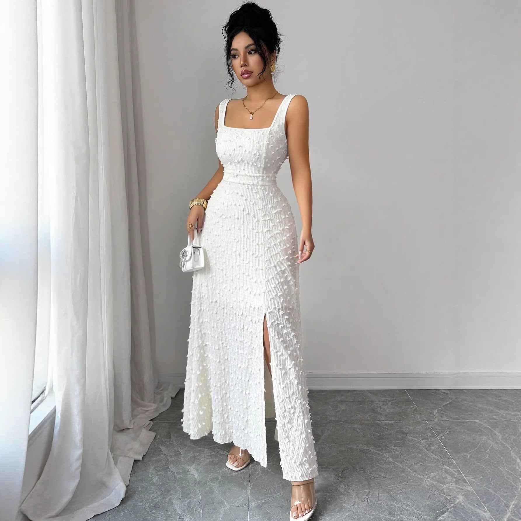 Off-Shoulder Cross-Strap Backless Maxi Dress