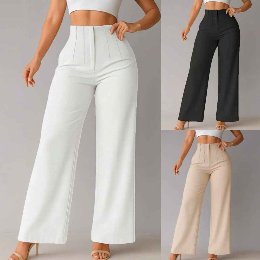 Women's High-Waist Solid Colour Wide-Leg Trousers — Full Length