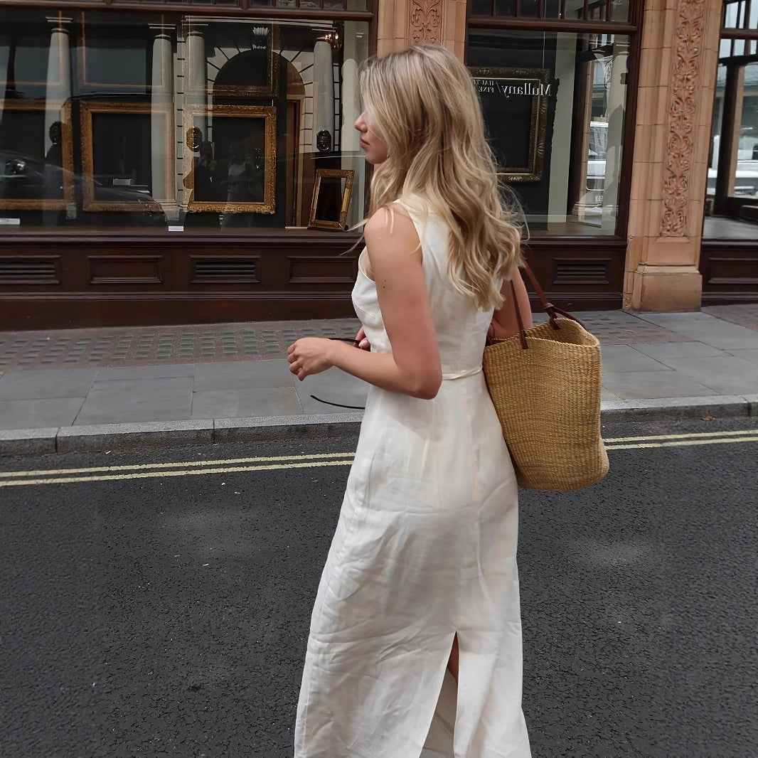 Sleeveless Side-Tie High-Waist Long Skirt Elegant Holiday Dress