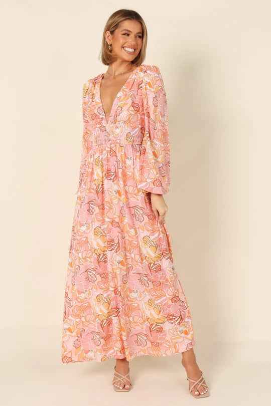 Women's High-Waist Long Dress – Wide Hem, Relaxed Fit | Pink & Green, S–XXL