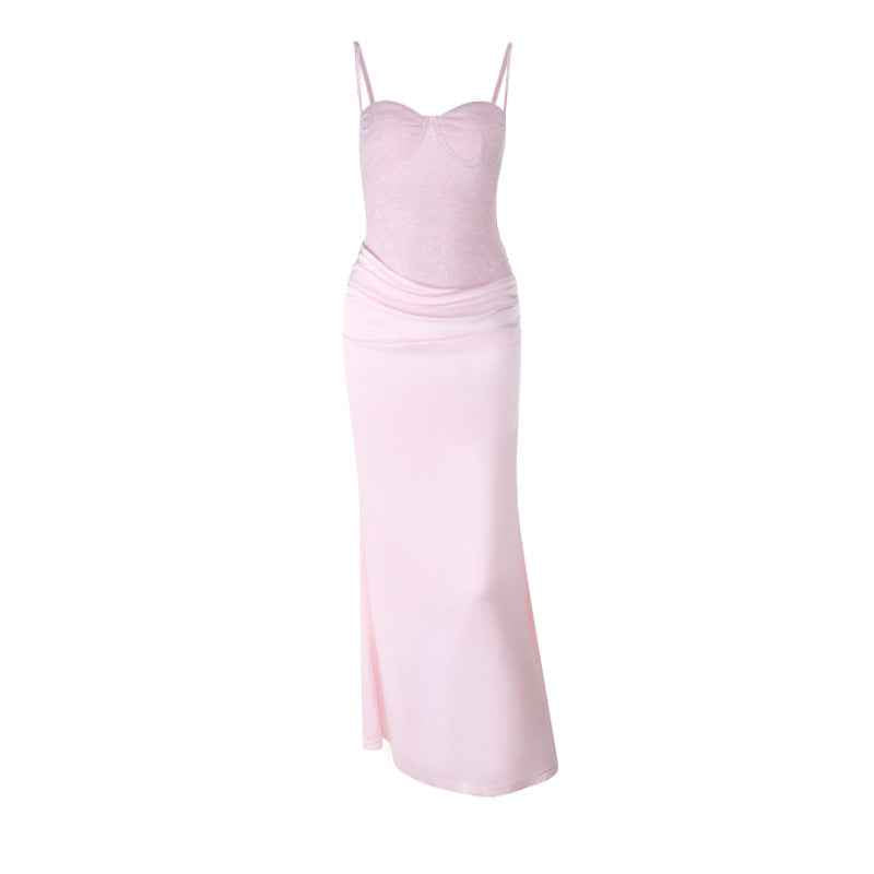 Pink Floral Lace Bodycon Maxi Dress