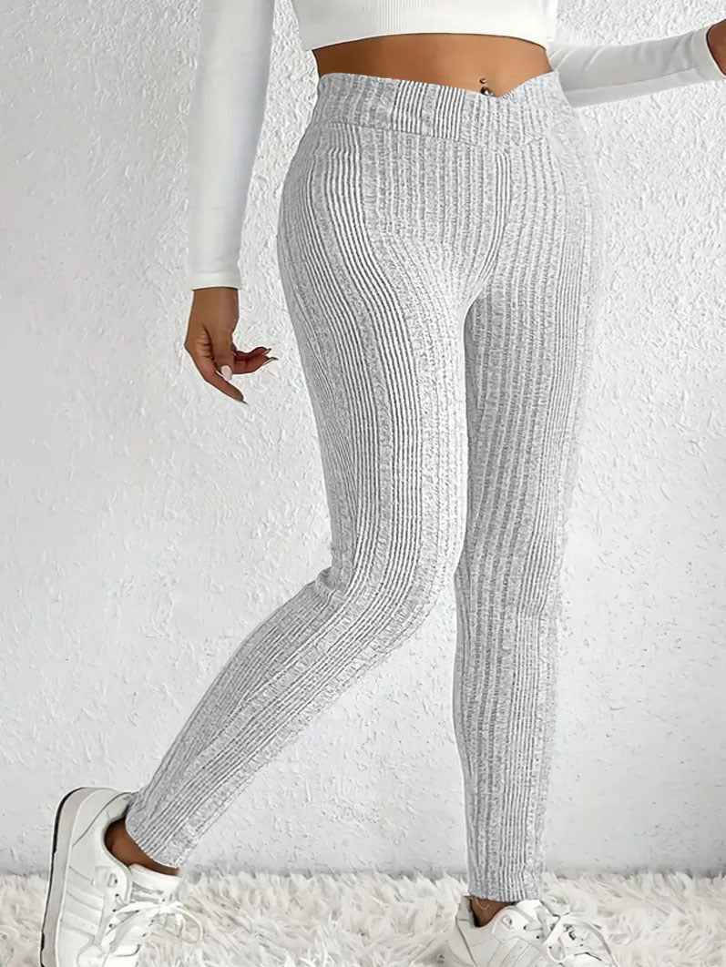Plus-Size Striped Ribbed High-Waist Leggings