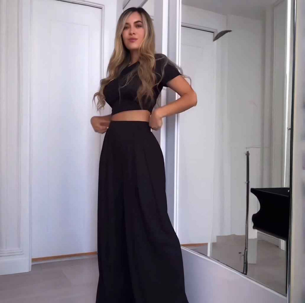 Women's Crew-Neck 3/4 Sleeve Top & Wide-Leg Pants Co-Ord Set — 4 Colours